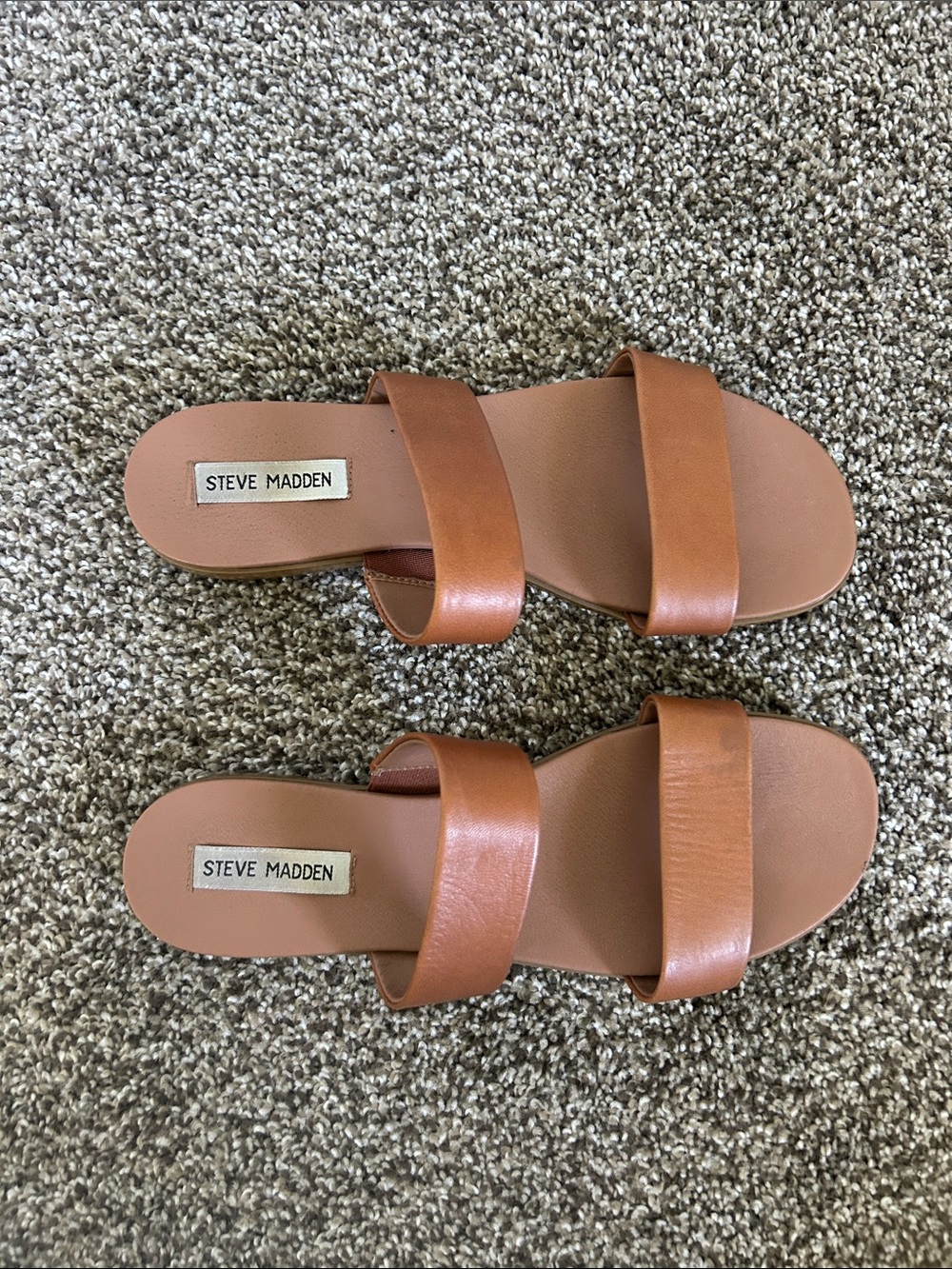 Steve Madden Cognac Double-Strap Slide Sandals